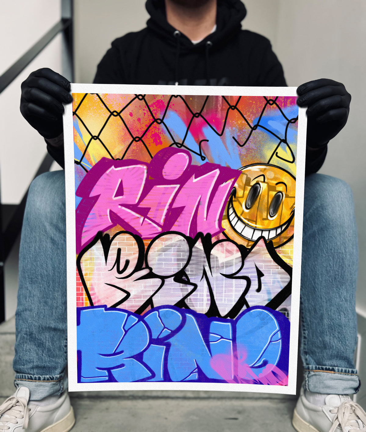 Graffiti Kunstdruck mit Smiley von Daniel Ferino – Urban Art Motiv als limitierter Fine Art Print auf Hahnemühle Papier.