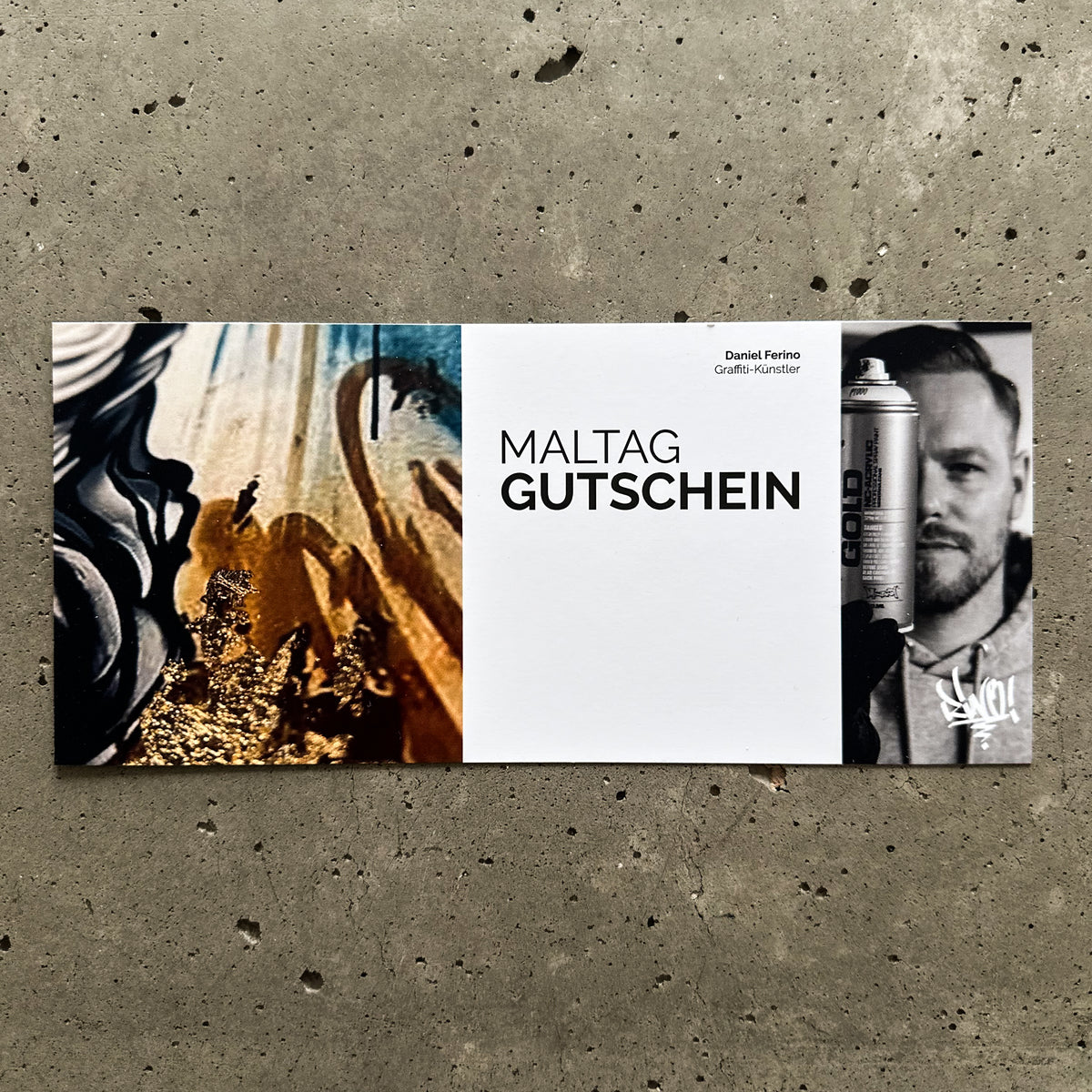 Individuell gestaltbarer Geschenkgutschein von Daniel Ferino für Wunschbeträge oder spezielle Kunstprojekte. Einlösbar im Online-Shop von Daniel Ferino.