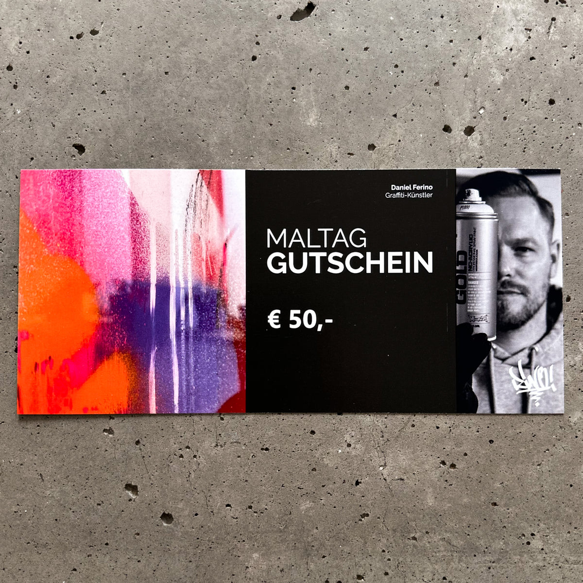 Hochwertige Geschenkgutschein-Karte im Wert von 50 Euro – Einlösbar im Online-Shop von Daniel Ferino.