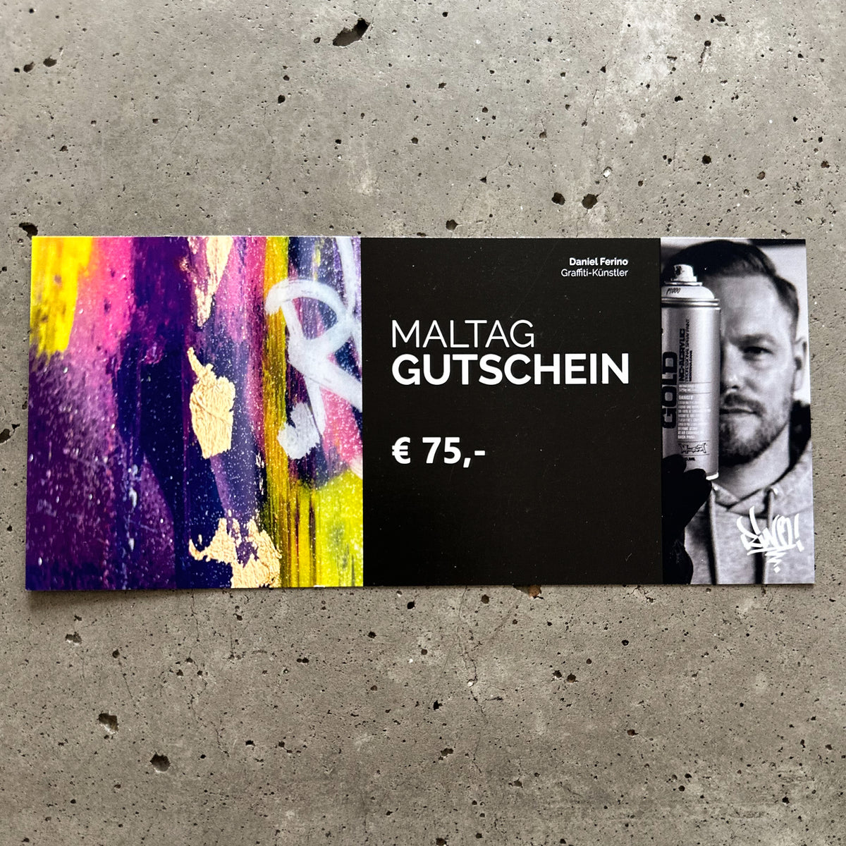 Hochwertige Geschenkgutschein-Karte im Wert von 75 Euro – Einlösbar im Online-Shop von Daniel Ferino.